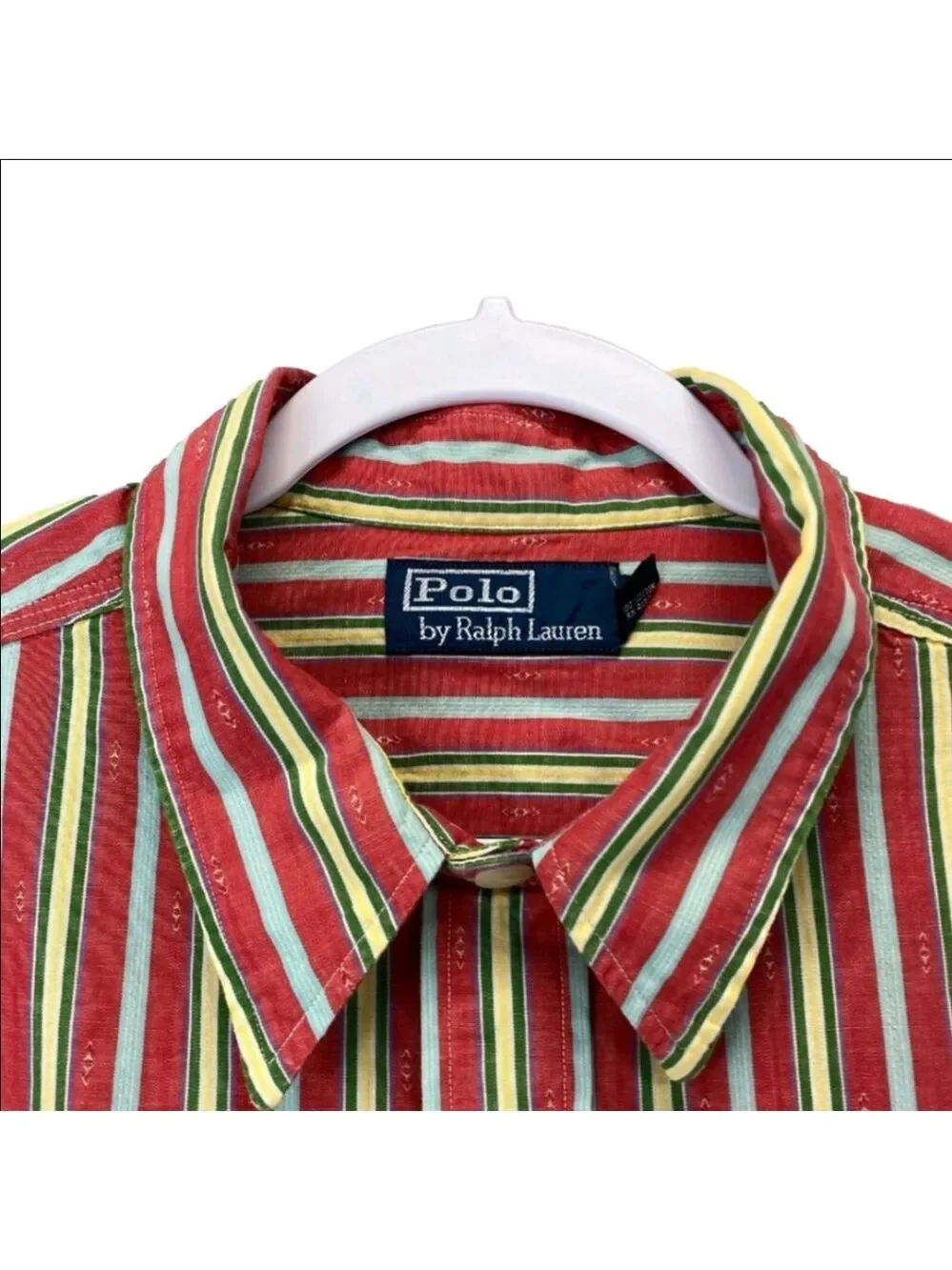 Polo Ralph Lauren Men’s Button Down Shirt Large Red Green Striped Classic Fit